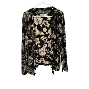 Chico's Cardigan Women's Size XL Black Gold Floral Stretch Slinky